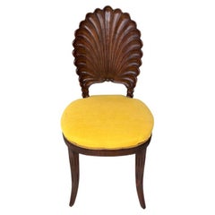 Vintage Yellow Coastal Venetian Carved Shell Grotto Chair - Hollywood Regency