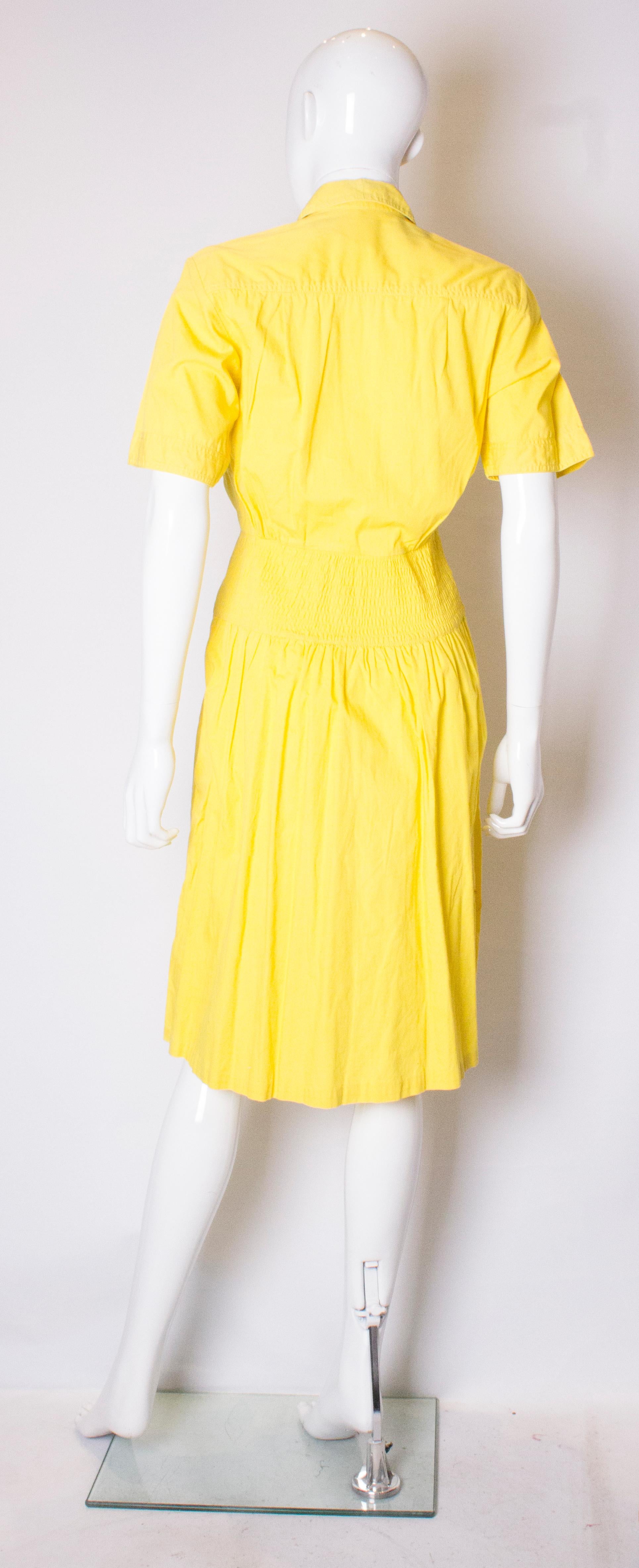 Vintage Yellow Cotton Day Dress In Good Condition For Sale In London, GB