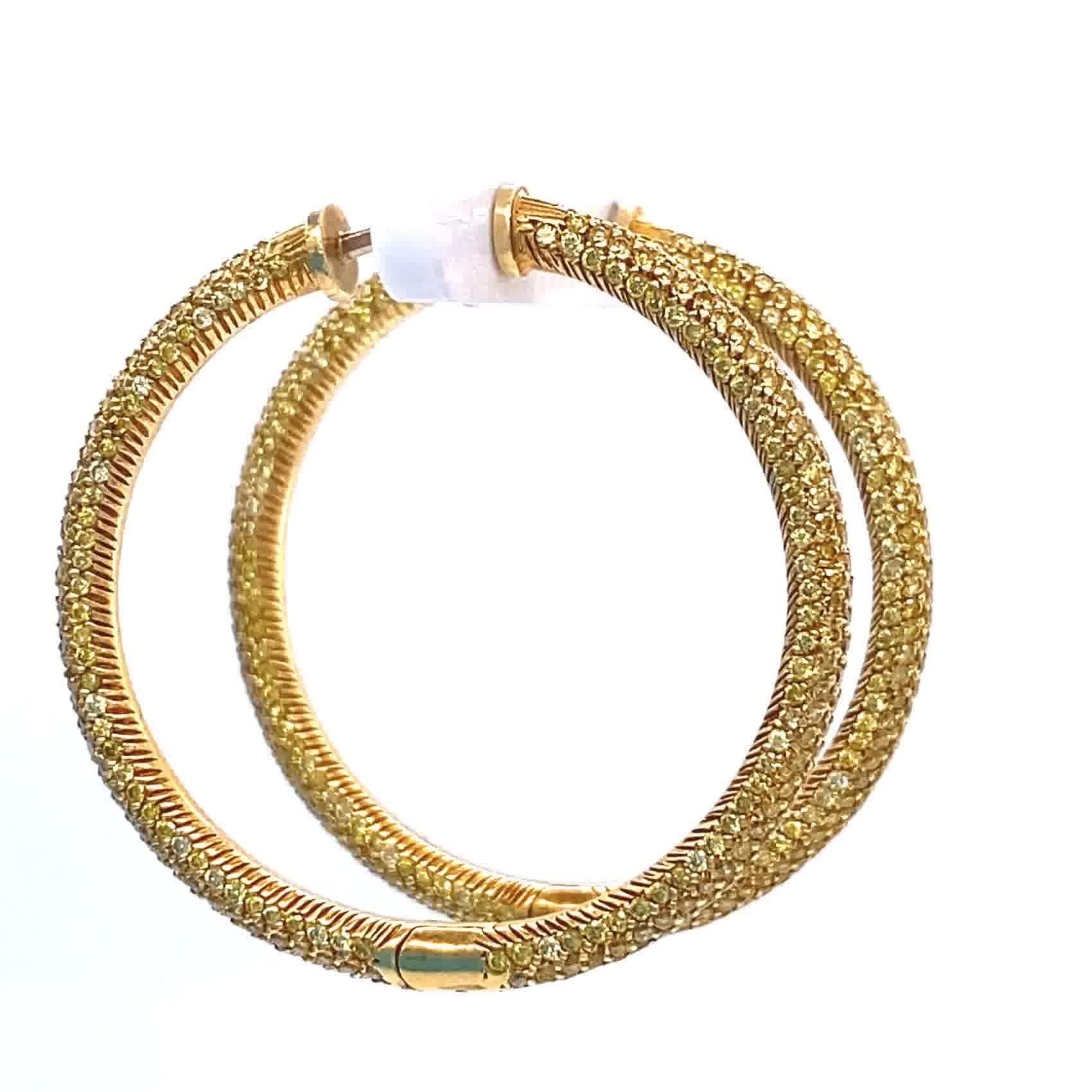 Women's Vintage Yellow Diamond 18 Karat Gold Hoop Earrings