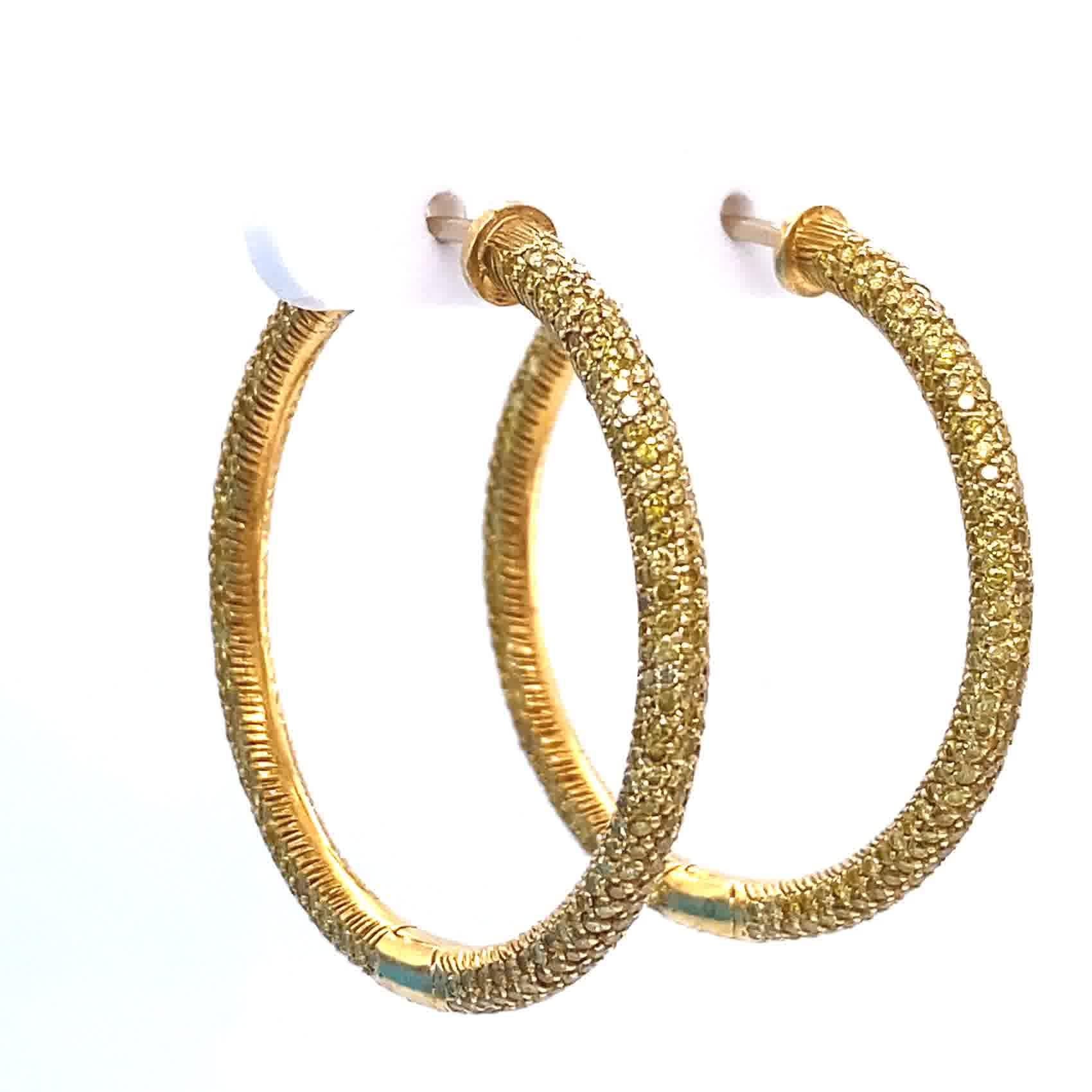 Vintage Yellow Diamond 18 Karat Gold Hoop Earrings 1