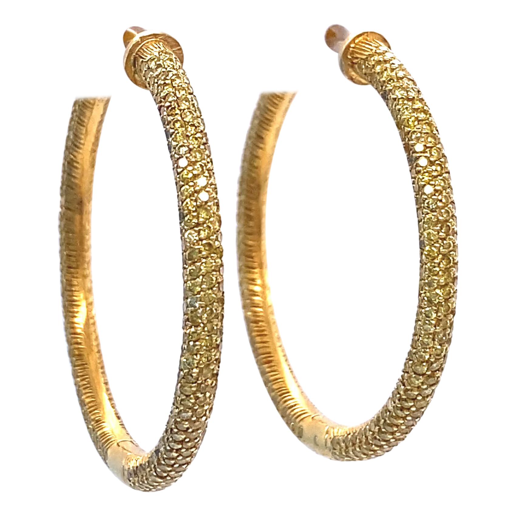 Vintage Yellow Diamond 18 Karat Gold Hoop Earrings