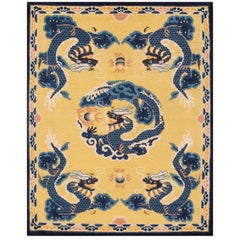 Vintage Yellow Dragon Peking Chinese Wool Rug