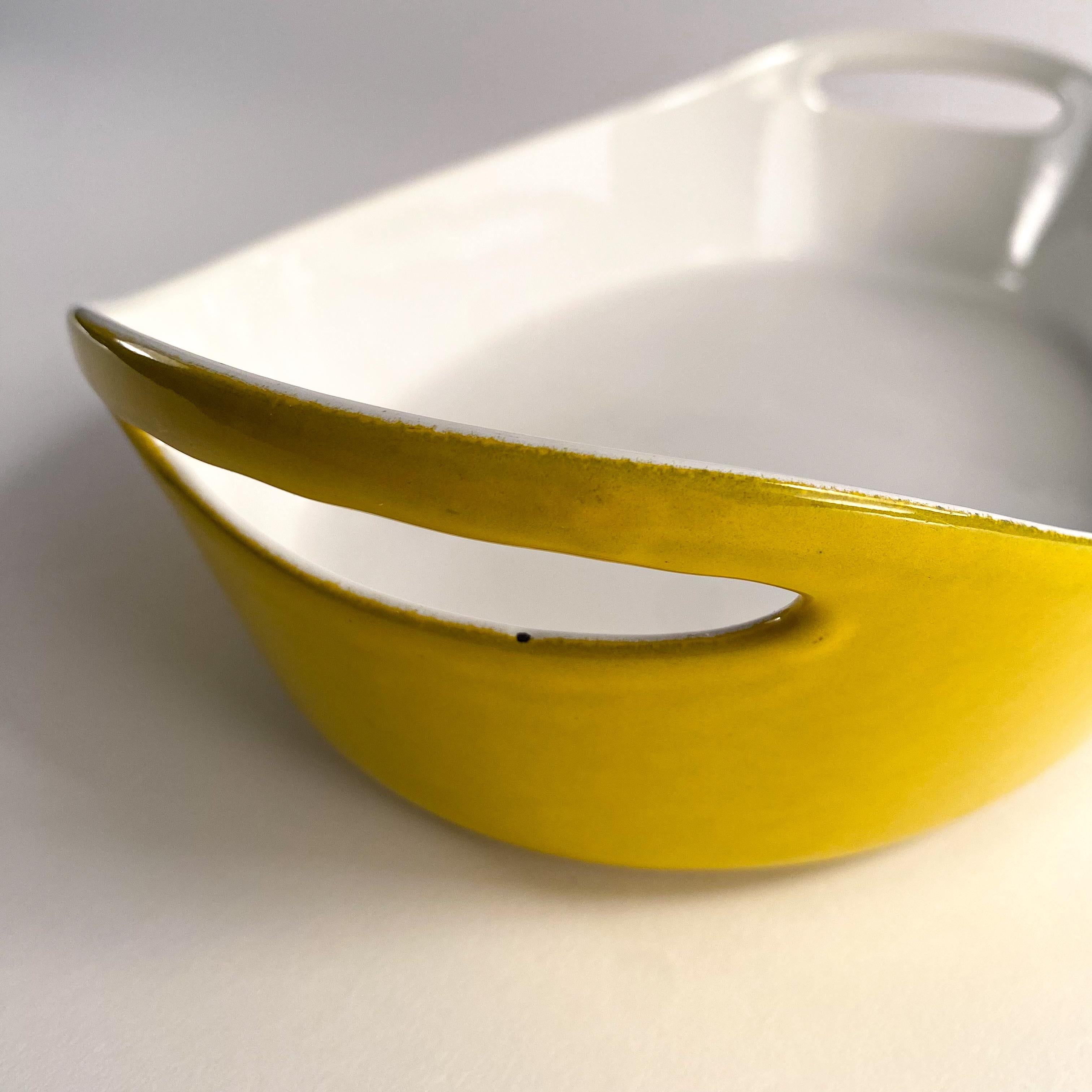 vintage yellow enameled castiron casserole dish by Michael Lax for Copco For Sale 3
