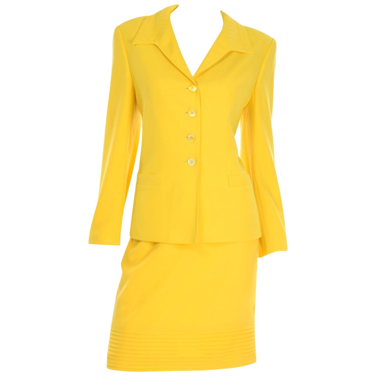 Vintage Yellow Escada Margaretha Ley Skirt & Jacket Suit