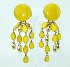 Vintage Yellow Glass Dangle Earrings, 1980's