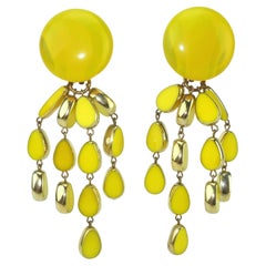 Vintage Yellow Glass Dangle Earrings, 1980
s