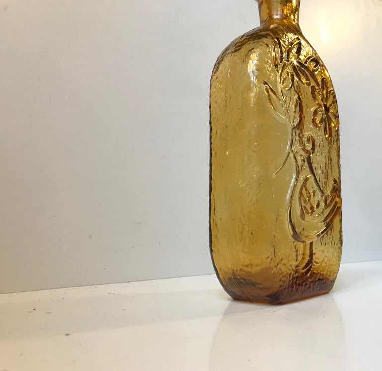 Vintage Yellow Glass Decanter with Dove by Empoli, Italy, 1970s at 1stDibs