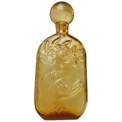 Vintage Yellow Glass Decanter with Dove by Empoli, Italy, 1970s