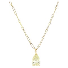 Vintage Yellow Gold 1.02ct Old Pear Diamond Solitaire Handmade Chain Necklace