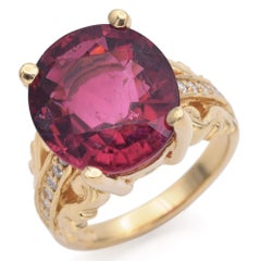 Vintage Yellow Gold 10.51ct Rubellite and Diamond Statement Ring