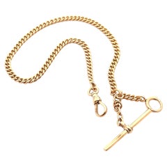 Vintage Yellow Gold 11" Curb Cuban Watch Chain w/ Dog Clip Spring Ring 
Bar