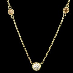 Vintage Gelbgold 1,12ctw Weiß & Fancy Brown Diamond Station Halskette