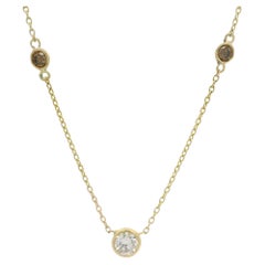 Vintage Yellow Gold 1.12ctw White & Fancy Brown Diamond Station Necklace