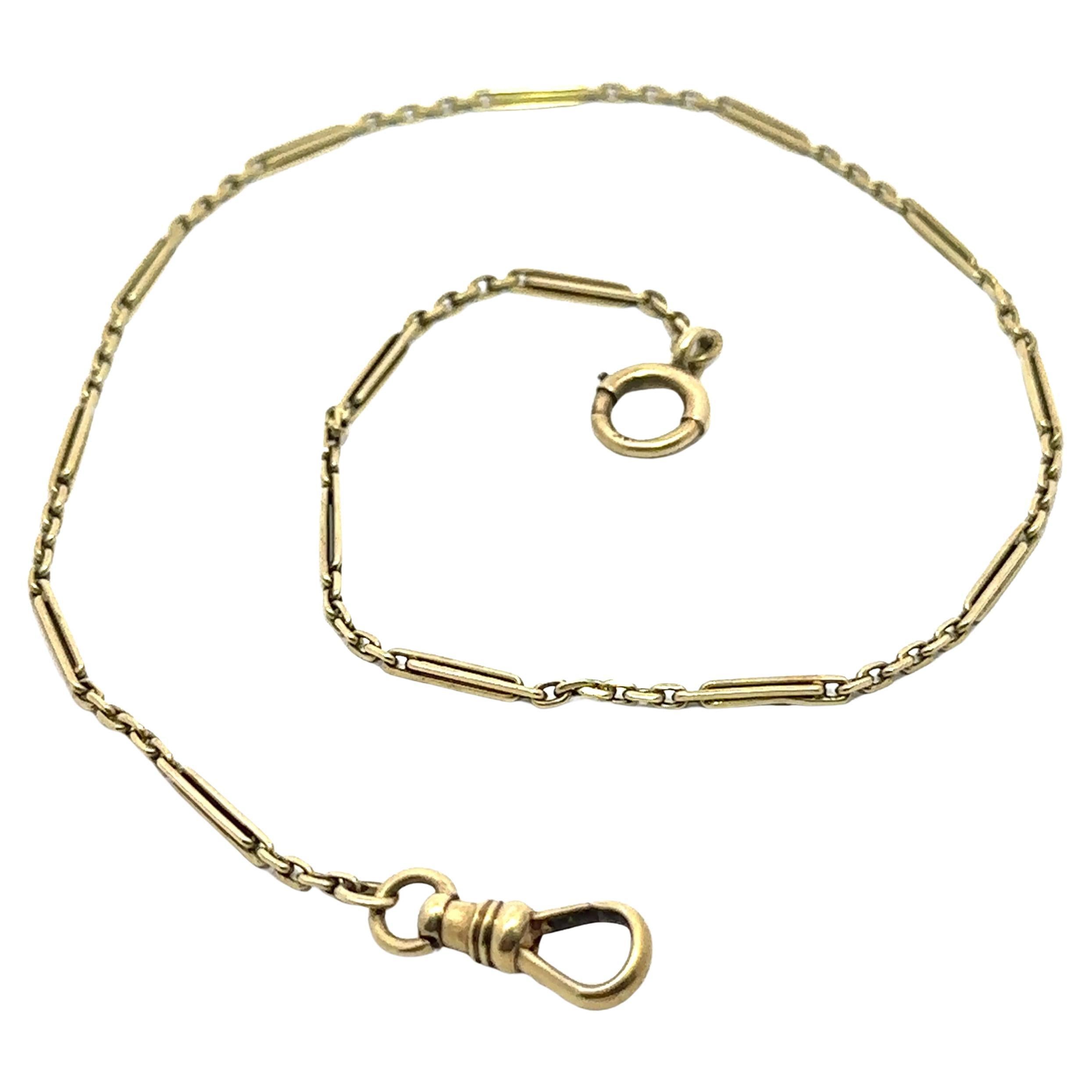 Cadena de reloj de eslabón texturizado y biselado de 13" de oro amarillo vintage