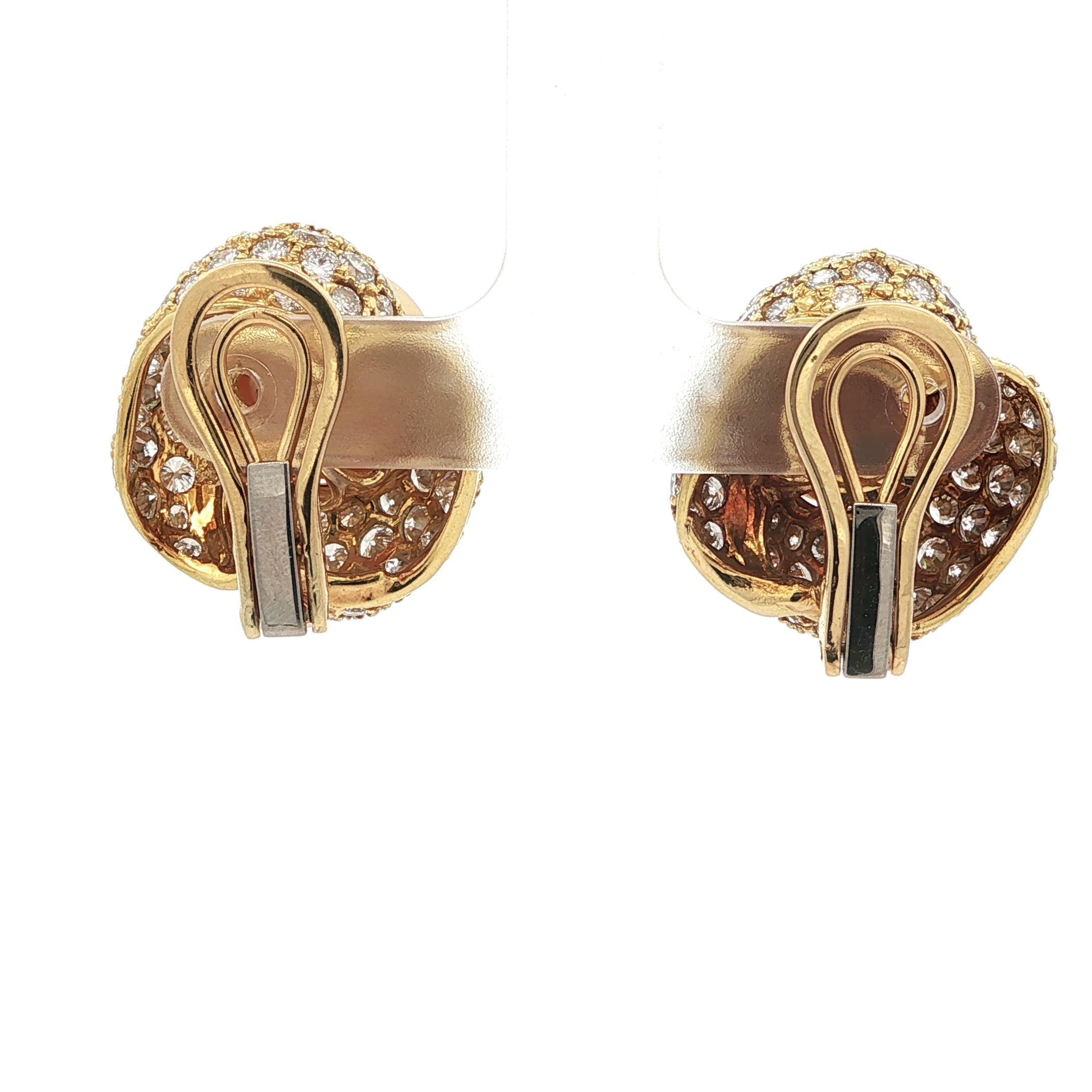 Vintage Gelbgold 13,2 mm goldene Perle 7,0ctw Diamond Knot Clip auf Ohrringe Damen im Angebot