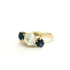 Vintage Yellow Gold 1.45ctw Old European Cut Diamond Sapphire Accents Sides Ring