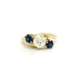 Vintage Yellow Gold 1.45ctw Old European Cut Diamond Sapphire Accents Sides Ring