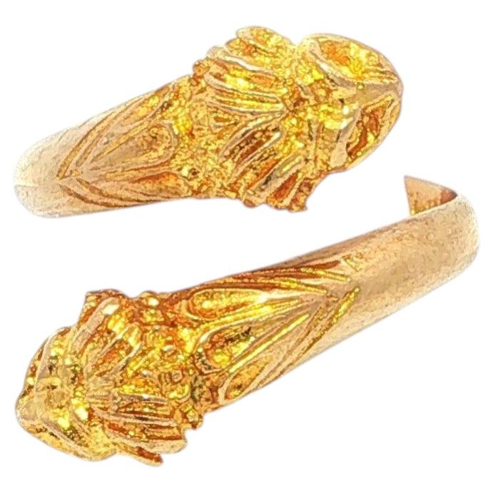 Vintage Yellow Gold 2 Detailed Lion's Head Bypass Band Ring For Sale