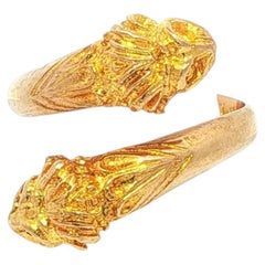 Vintage Yellow Gold 2 Detailed Lion's Head Bypass Band Ring