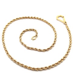 Vintage Yellow Gold 21" Rope Link Pocket Watch Chain w/ Large Sister Hook Clasps