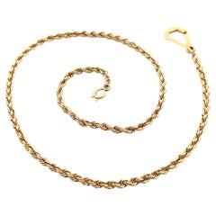 Vintage Yellow Gold 21" Rope Link Pocket Watch Chain w/ Large Sister Hook Clasps