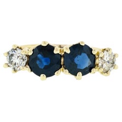 Vintage Yellow Gold 2.16ctw 6 Prong Round Blue Sapphire & Diamond Band Ring
