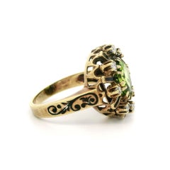 Vintage Yellow Gold 2.28ctw Peridot & Diamond Black Enamel Work Cocktail Ring