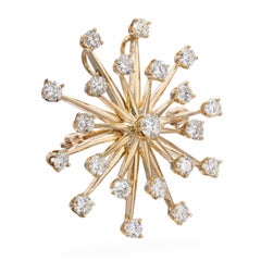 Vintage Yellow Gold 2.37tcw Diamond Starburst Brooch