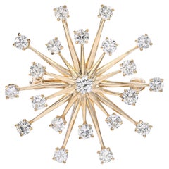 Vintage Yellow Gold 2.37tcw Diamond Starburst Brooch