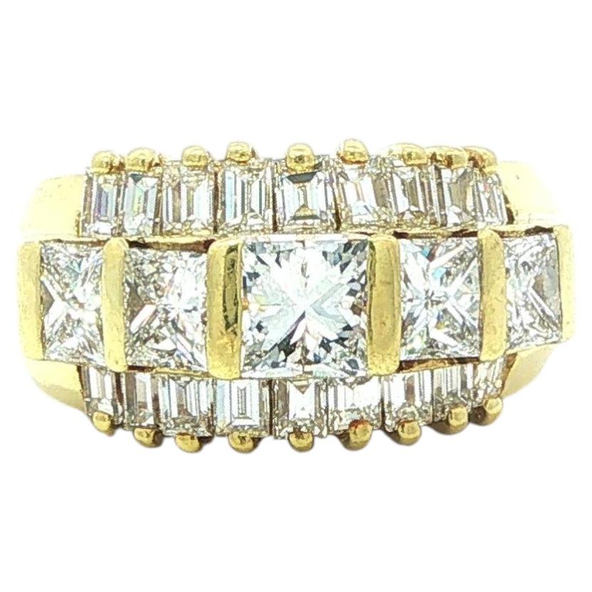 Vintage Yellow Gold 2.76ctw Channel Bar Set Diamond Wide Band Ring For Sale