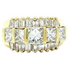 Vintage Yellow Gold 2.76ctw Channel Bar Set Diamond Wide Band Ring