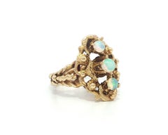 Vintage Yellow Gold 3 Round Cabochon Opal Braided Shank Dinner Ring