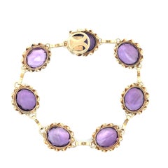 Vintage Yellow Gold 30ctw Large Oval Amethyst Twisted Wire Frame Link Barcelet