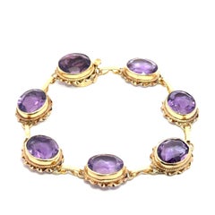 Vintage Yellow Gold 30ctw Large Oval Amethyst Twisted Wire Frame Link Barcelet
