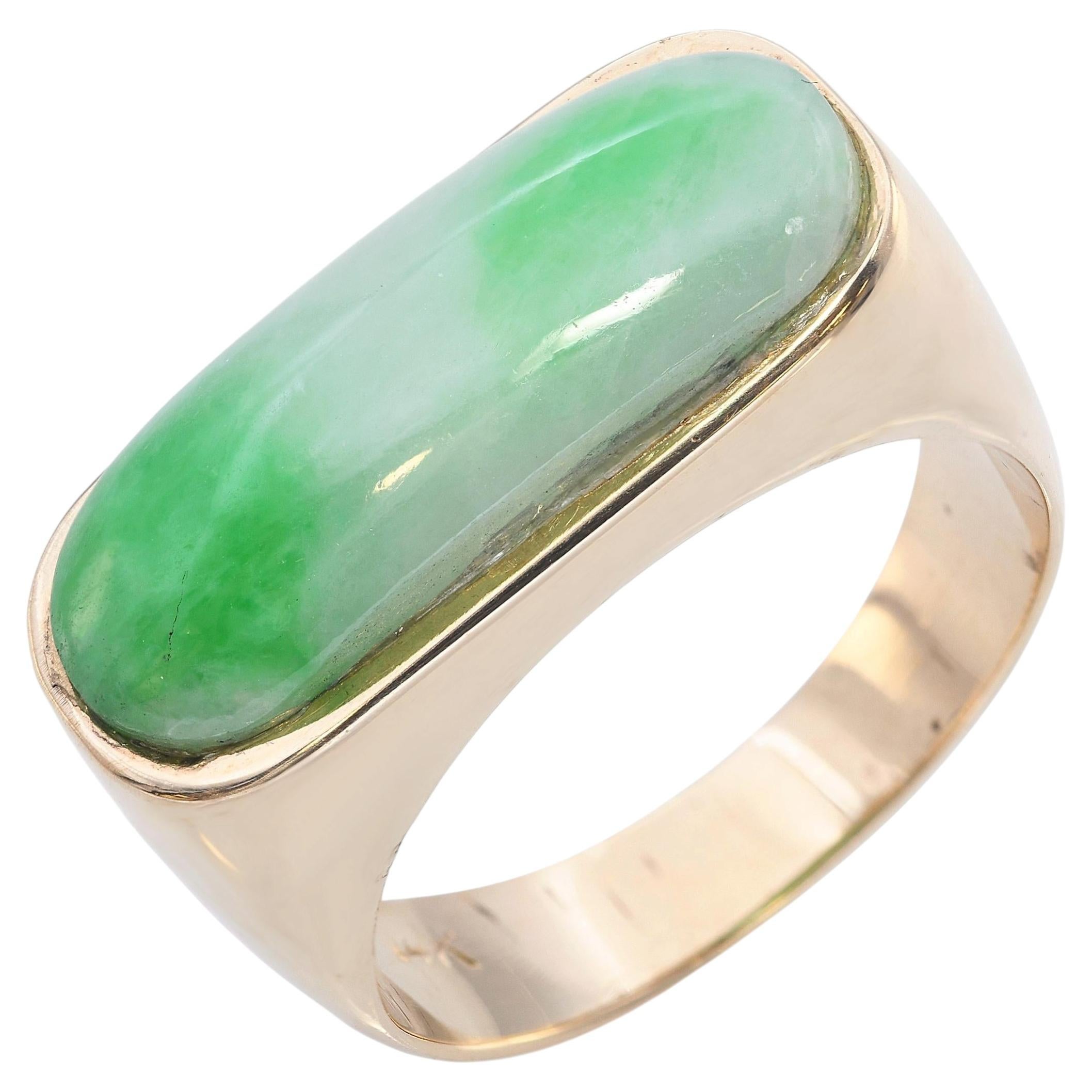 Bague de style chevalière en or jaune vintage 3.15ct Green Jade