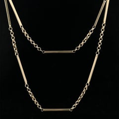 Vintage Yellow Gold 32" Double Cable Link w/ Bar Sections Slip On Chain Necklace