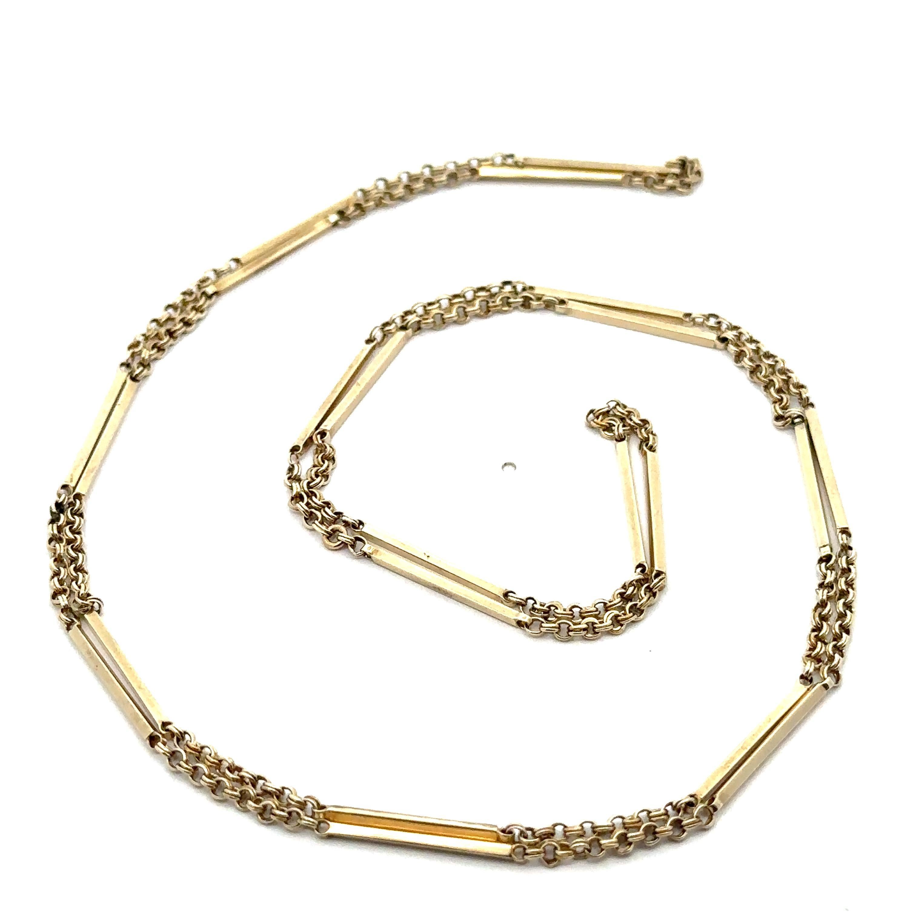 Vintage Yellow Gold 32" Double Cable Link w/ Bar Sections Slip On Chain Necklace