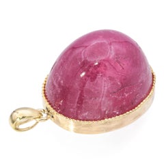 Vintage Yellow Gold 36ct Pink Tourmaline Cabochon Pendant
