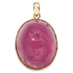 Vintage Yellow Gold 36ct Pink Tourmaline Cabochon Pendant