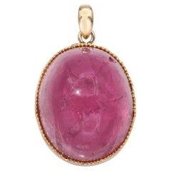 Vintage Yellow Gold 36ct Pink Tourmaline Cabochon Pendant