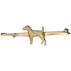 Vintage Yellow Gold Airedale Terrier Dog Brooch