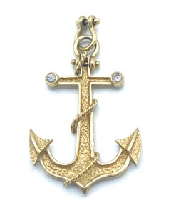 Vintage Yellow Gold and Diamond Anchor Pendant