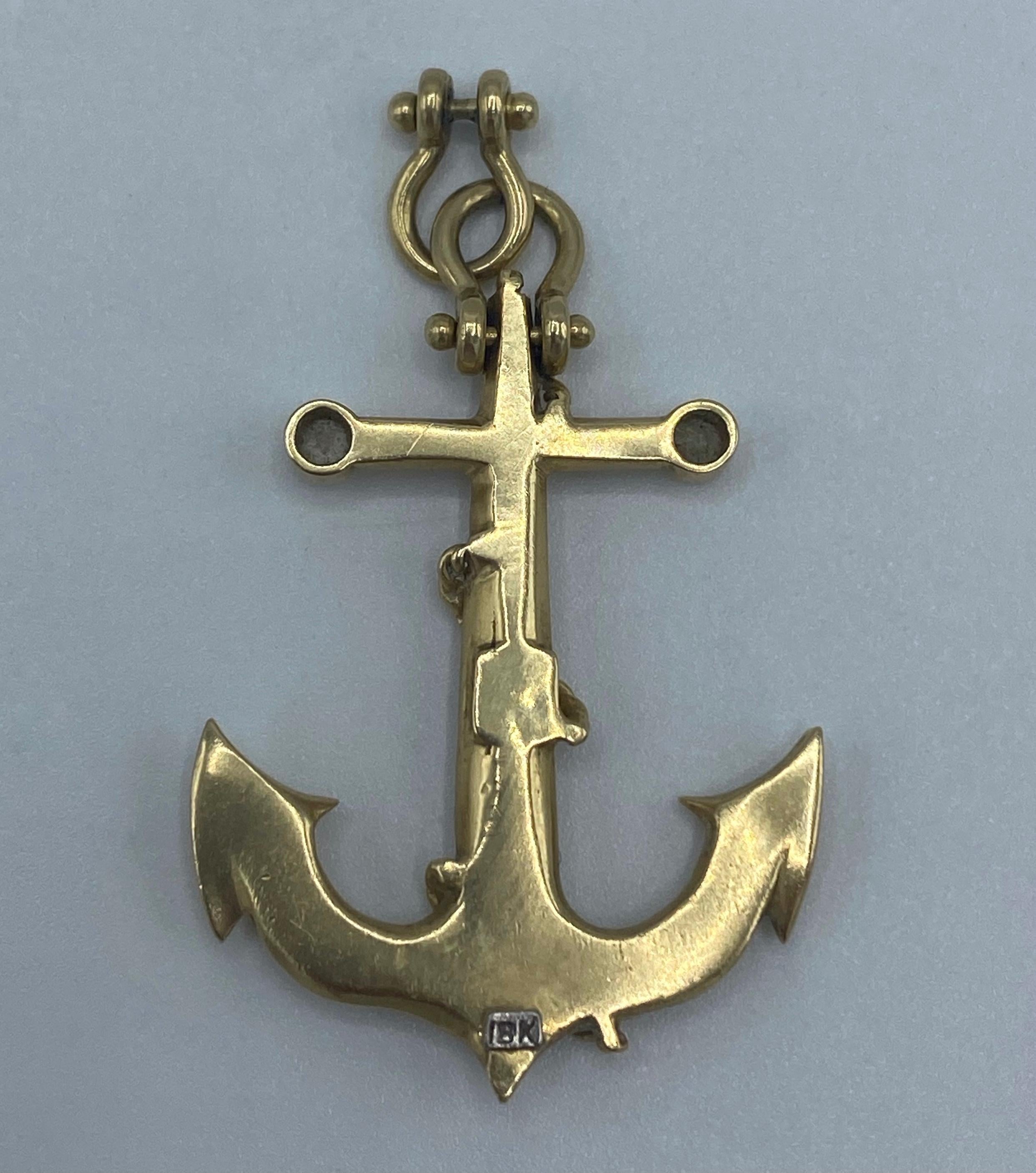 Vintage Yellow Gold and Diamond Anchor Pendant  In Excellent Condition In Beverly Hills, CA