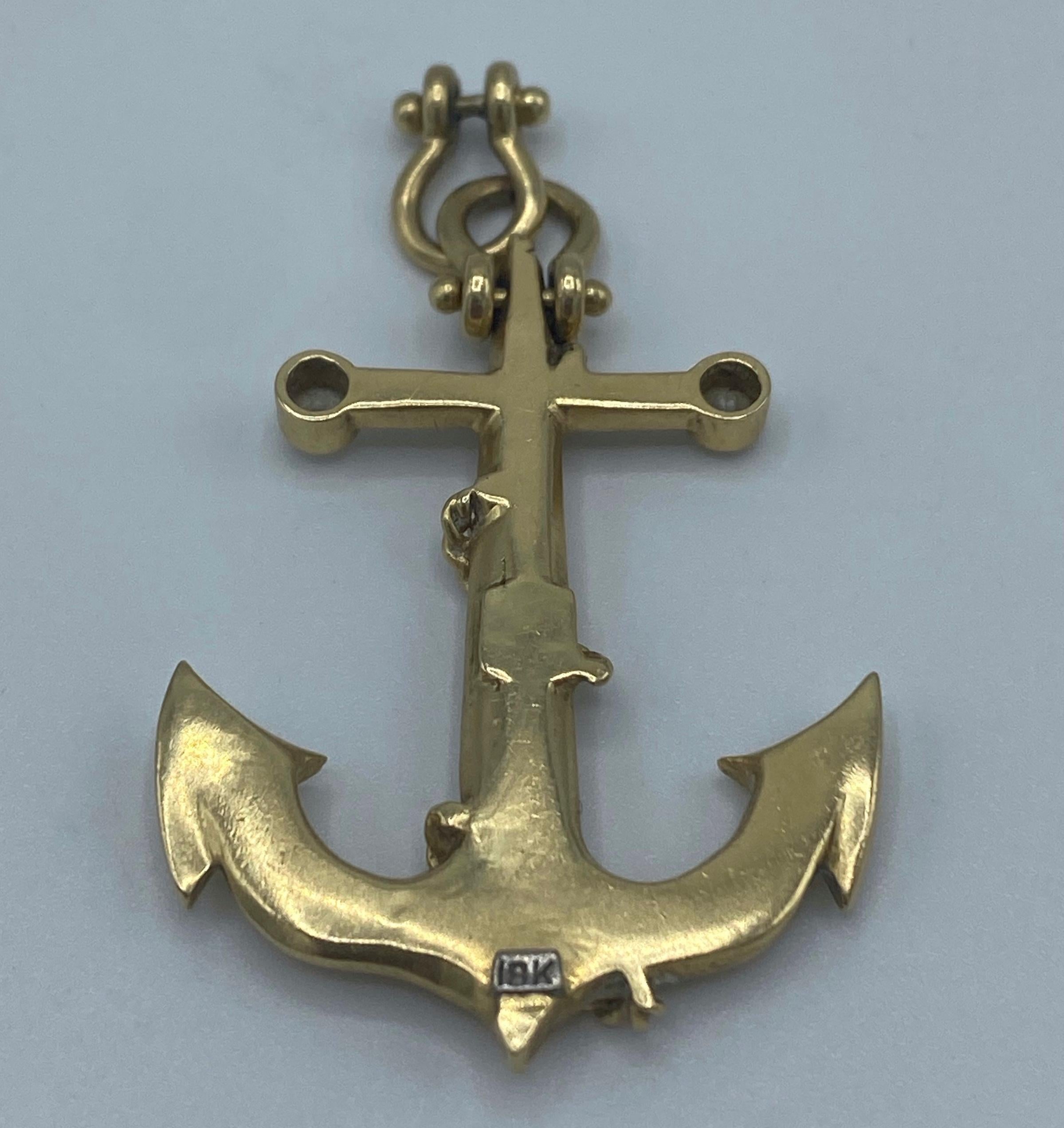 Women's or Men's Vintage Yellow Gold and Diamond Anchor Pendant 