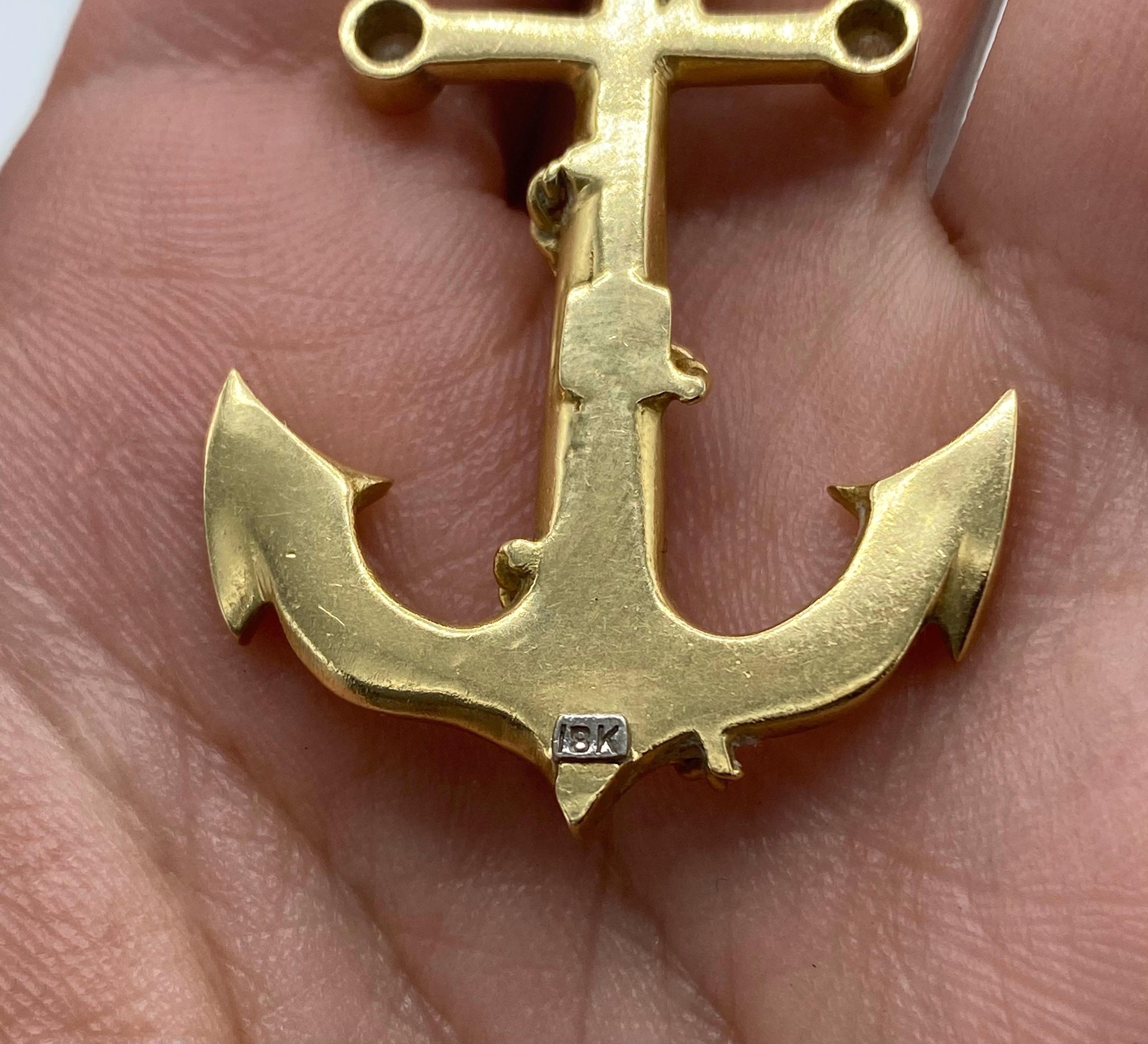 Vintage Yellow Gold and Diamond Anchor Pendant  1