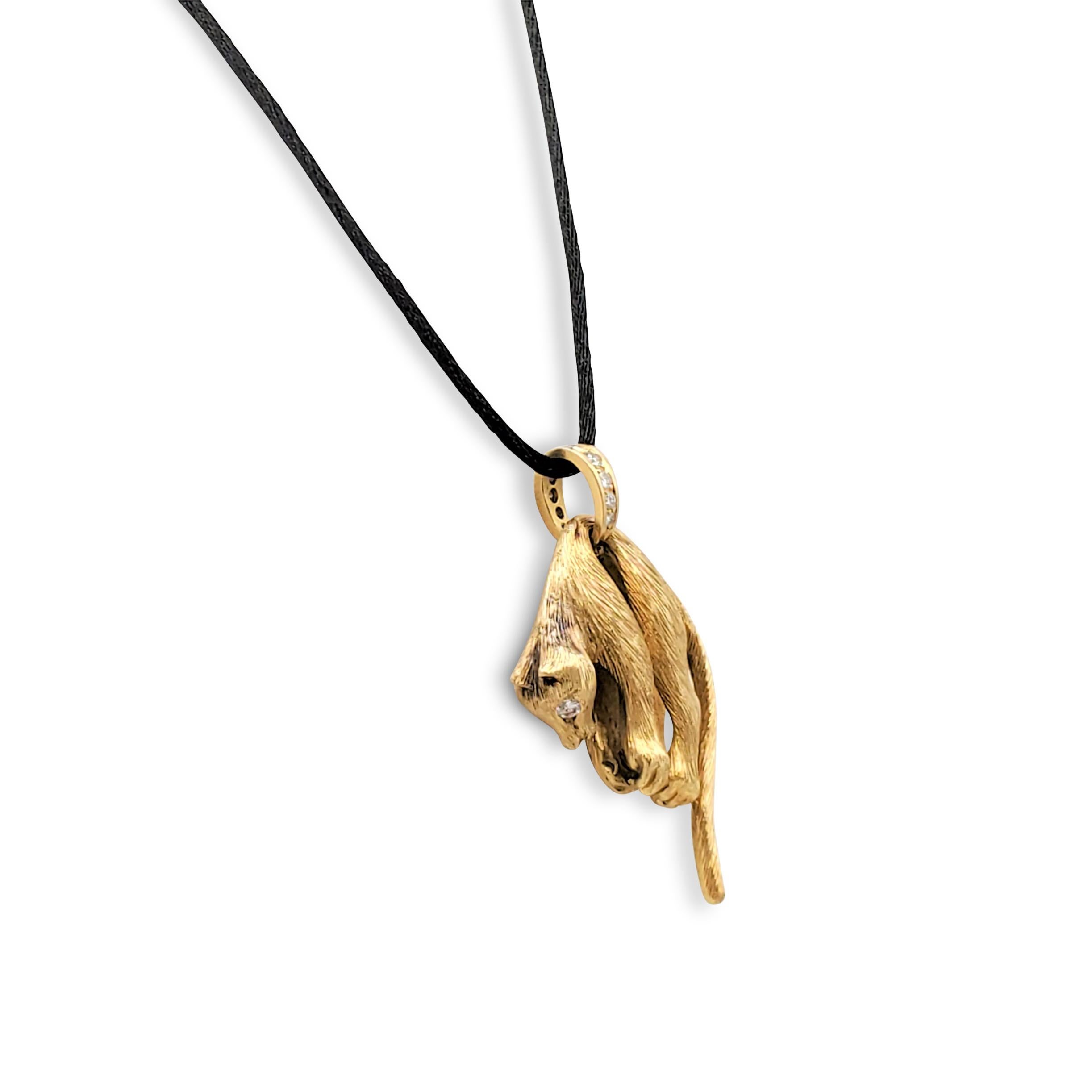 Women's or Men's Vintage Yellow Gold and Diamond Panther Pendant