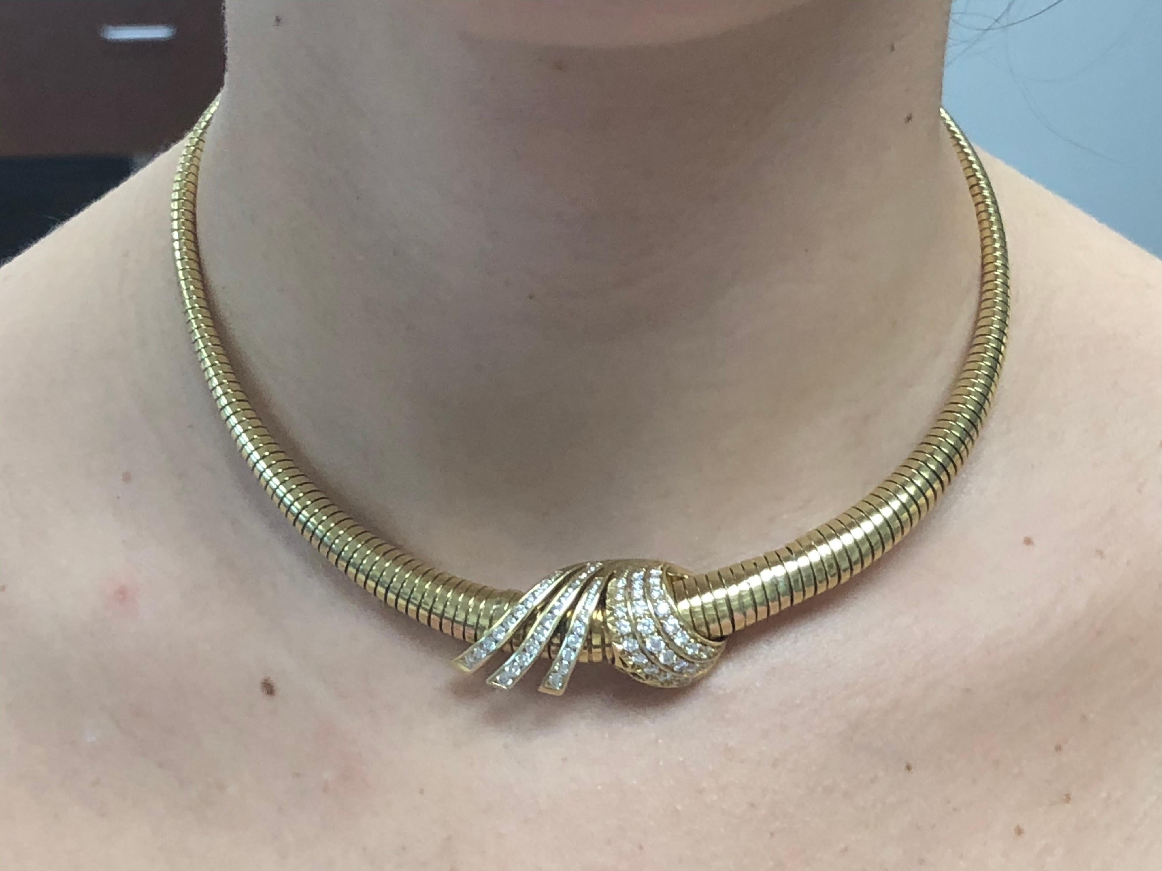 Vintage Yellow Gold and Diamond Tubogas Choker Necklace 7