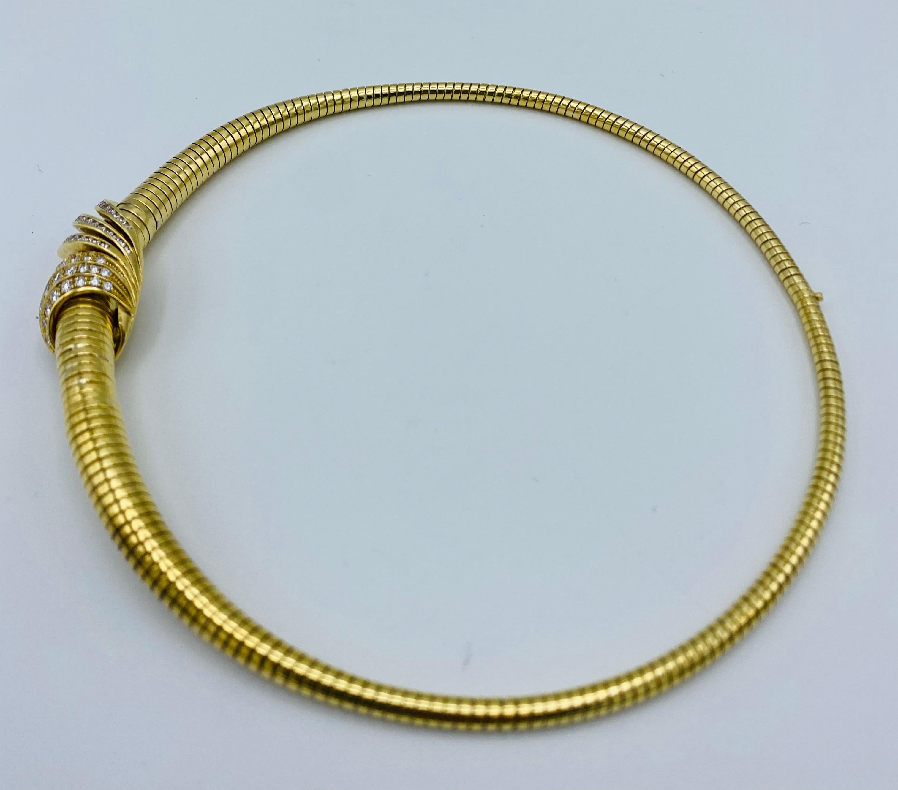 Vintage Yellow Gold and Diamond Tubogas Choker Necklace  In Excellent Condition In Beverly Hills, CA