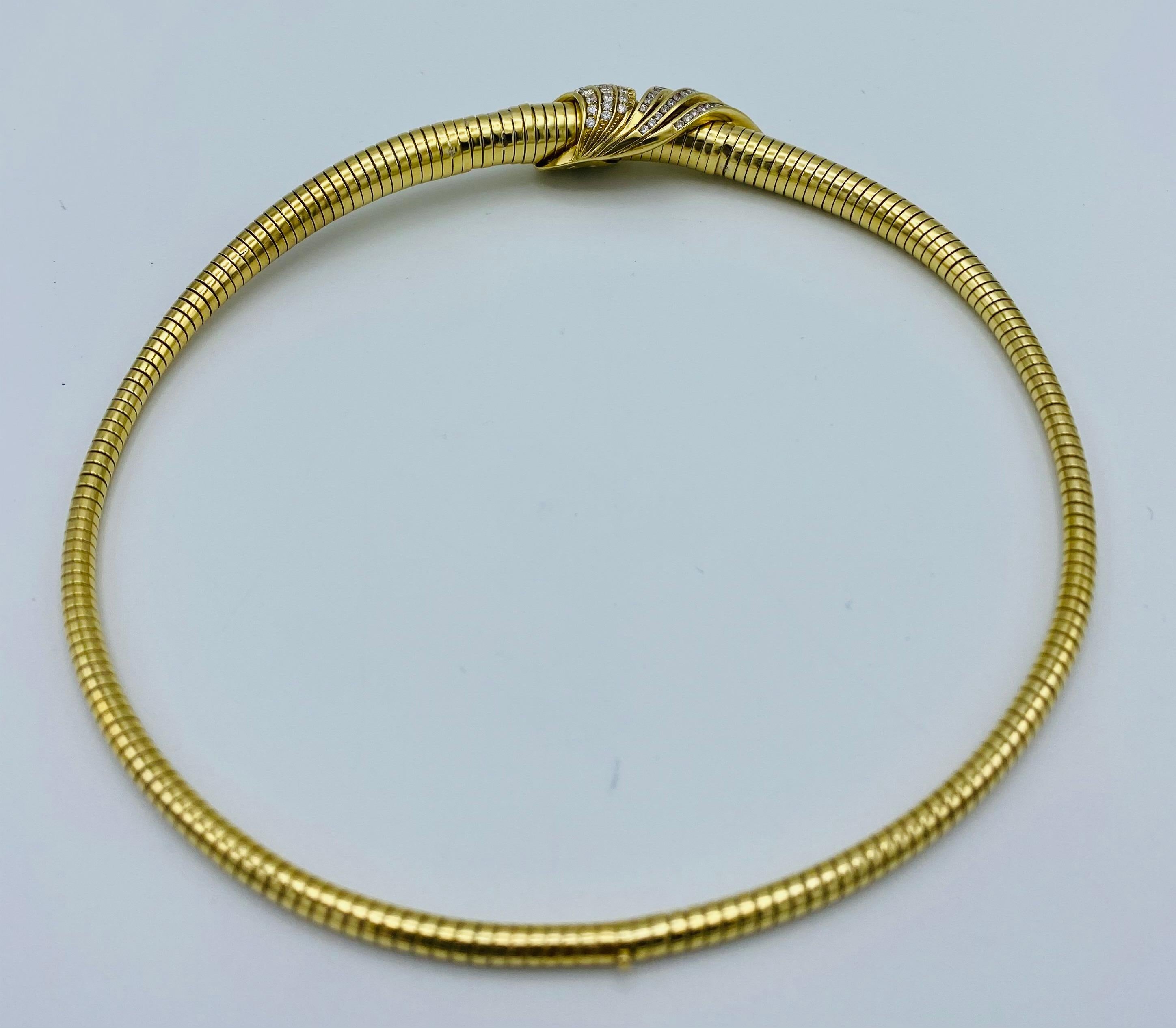 Women's Vintage Yellow Gold and Diamond Tubogas Choker Necklace 