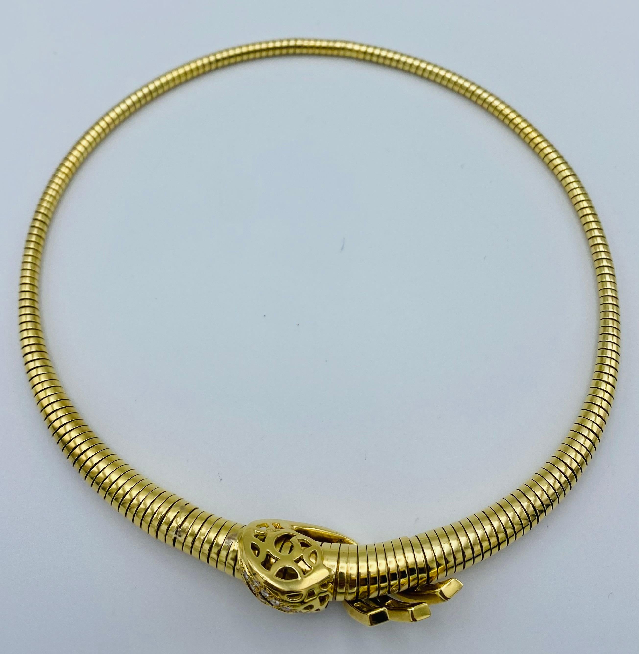 Vintage Yellow Gold and Diamond Tubogas Choker Necklace  4